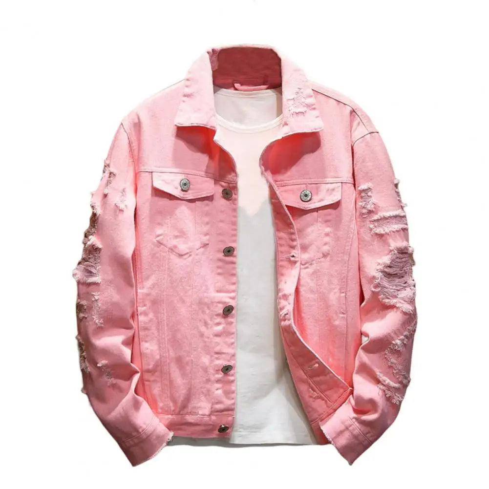 Mens Jean Jacket Popular Ripped Hole