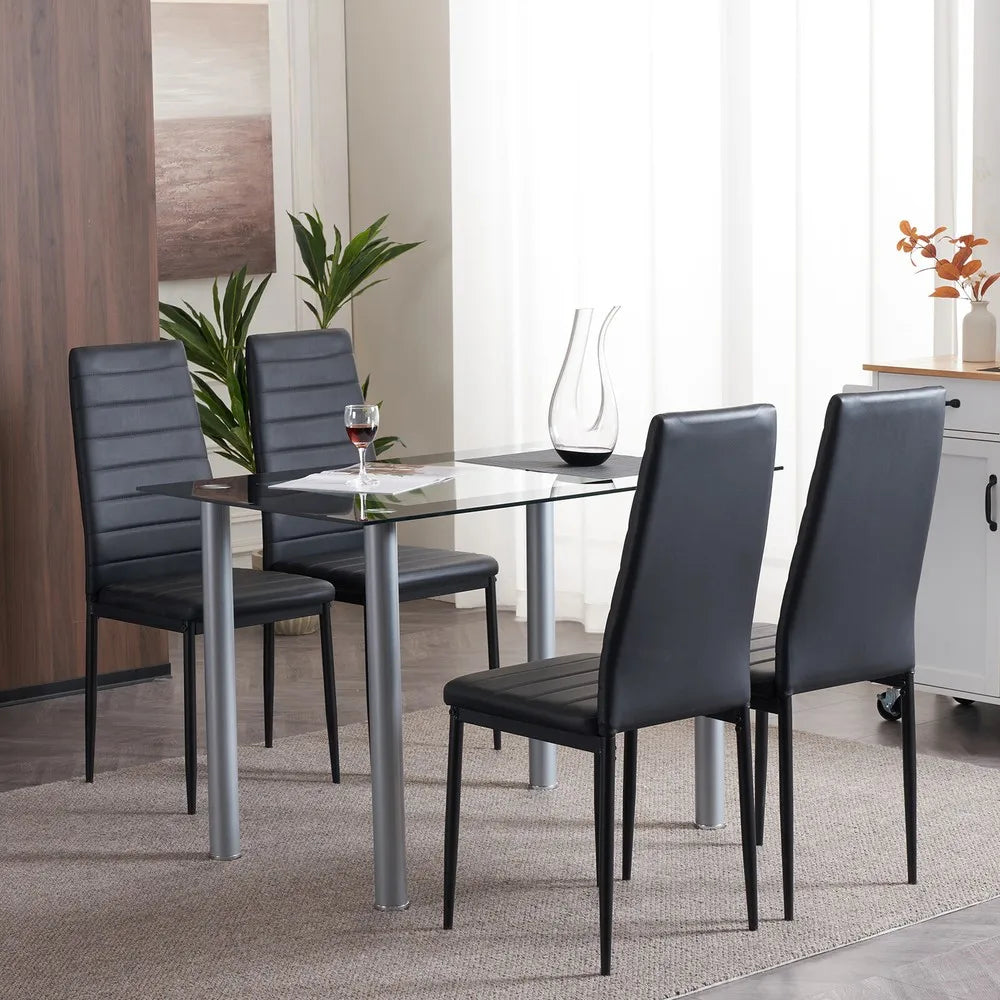 5 Piece Dining Set 4 Chair Glass Metal