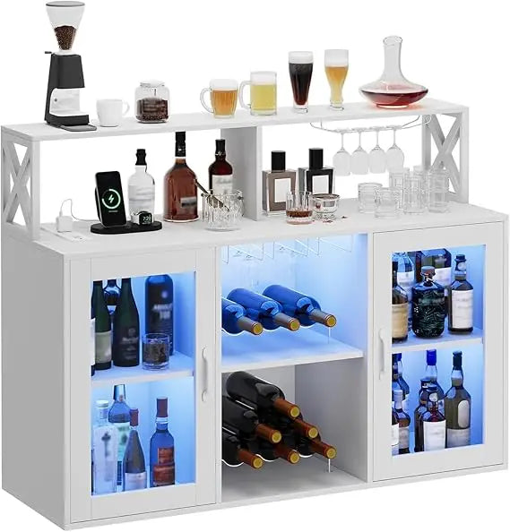White Wine Bar Cabinet with LED Lights