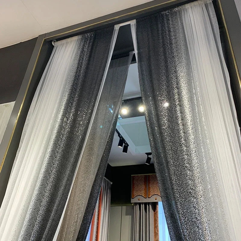 American Embroidery Gradient Modern Gold Luxury Curtains