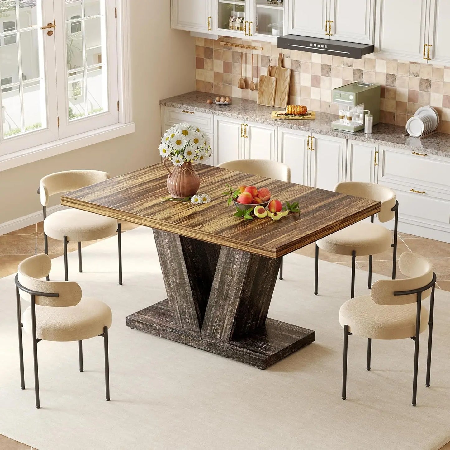 47 Inch Modern White Table for Dining Room, Kitchen