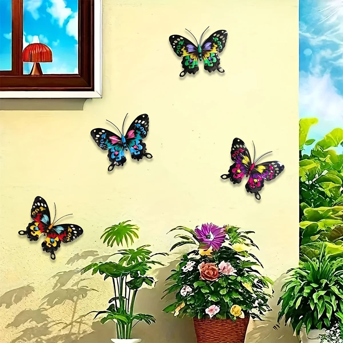 4-Pack Colorful Metal Butterfly Wall Art