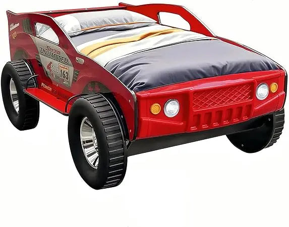 Twin Size Race Car Shaped Platform Bed Frame with Headboard Wheels