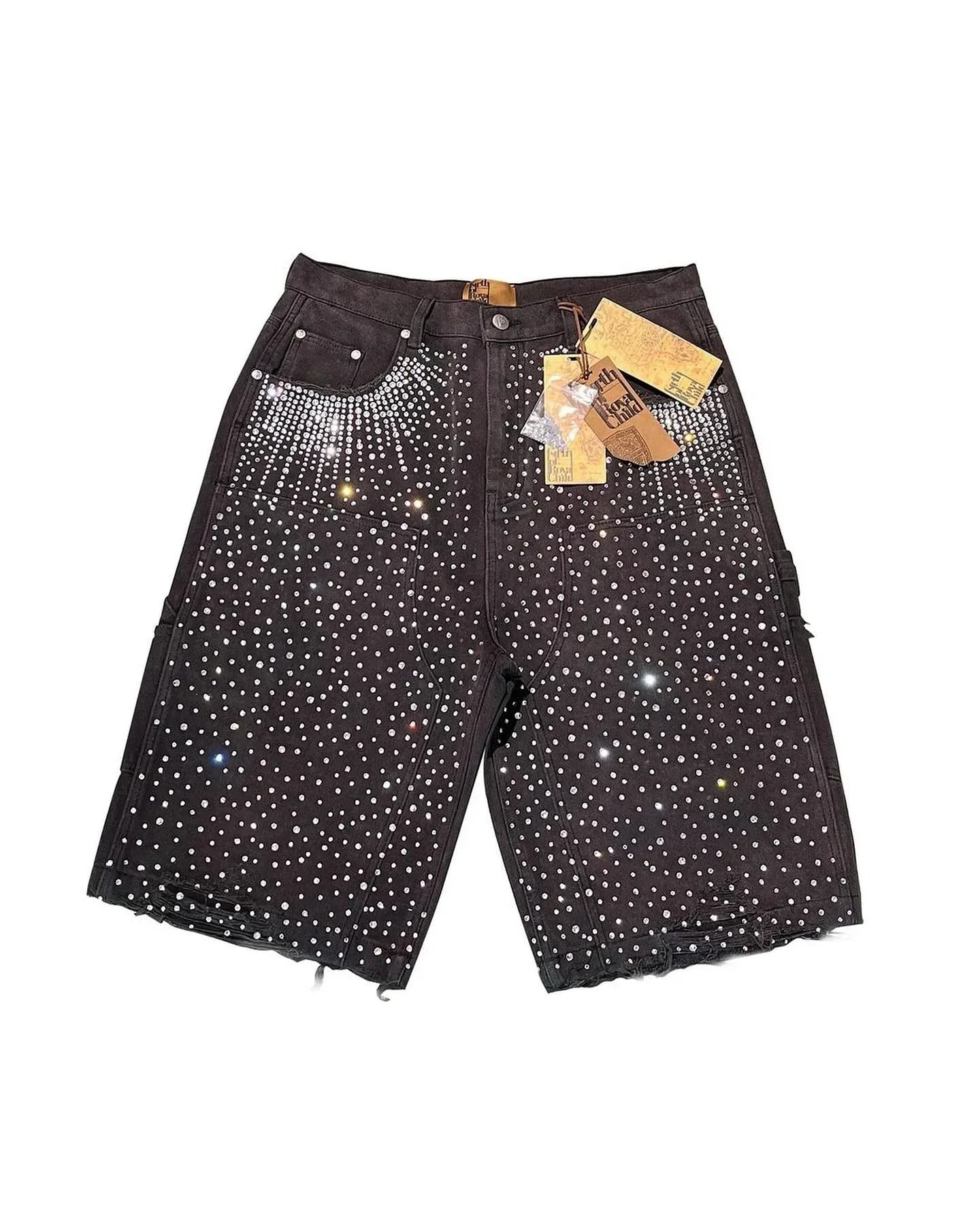 Vintage Sequined Denim Loose Casual Shorts