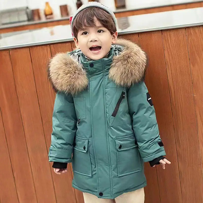 Winter Kids Padded Thick Collar Hooded Outerwear
