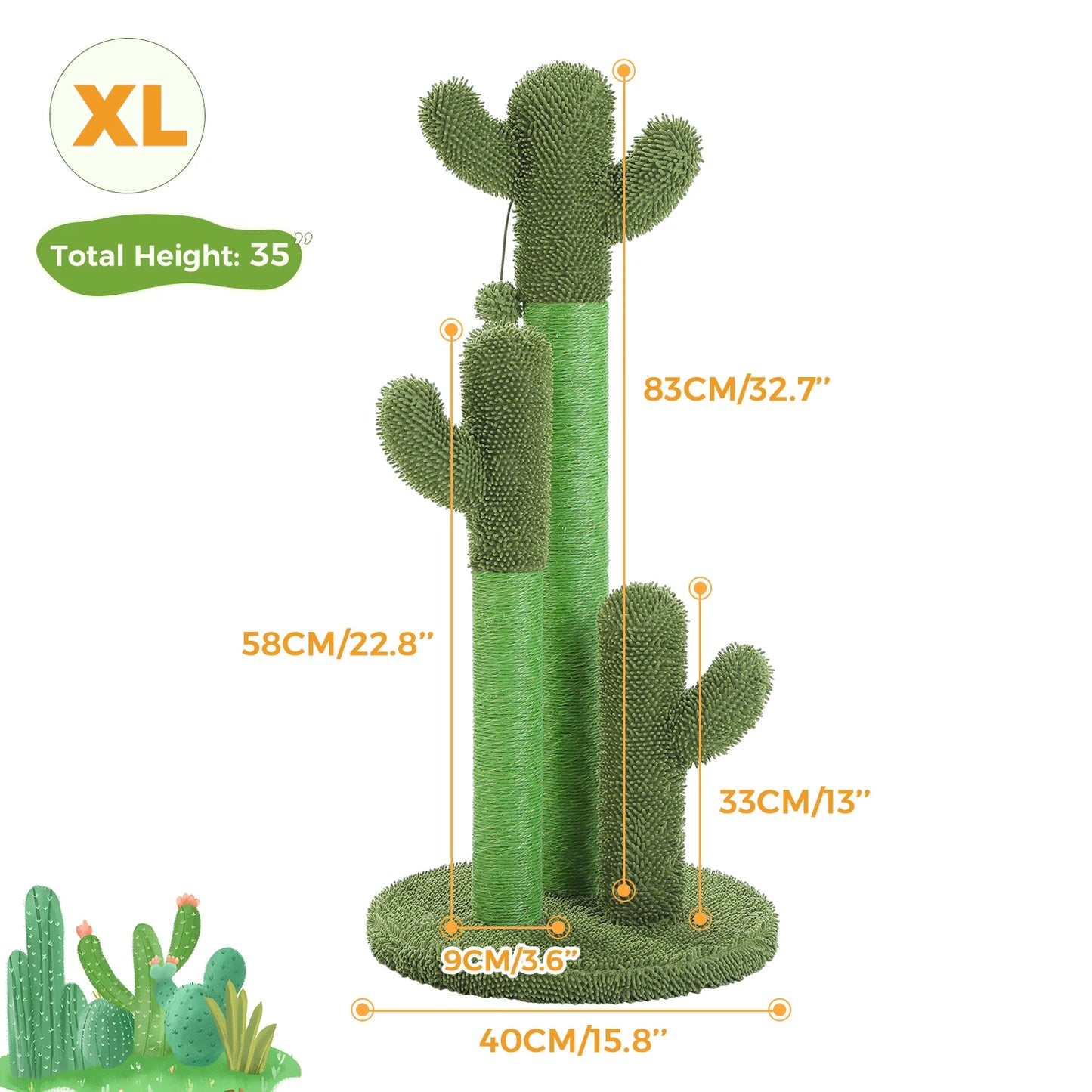Cactus Cat Scratching Post with 3 Sisal Scratching Poles