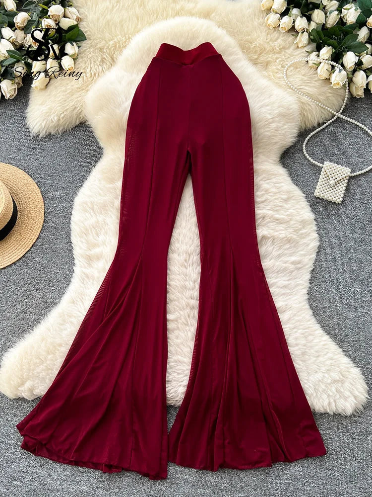 Sheer Mesh Stretchy Flare Pants