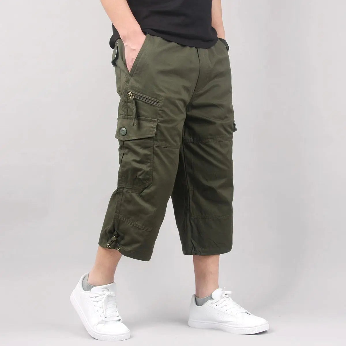 Cargo Shorts Loose Elastic Waist Multi Pockets