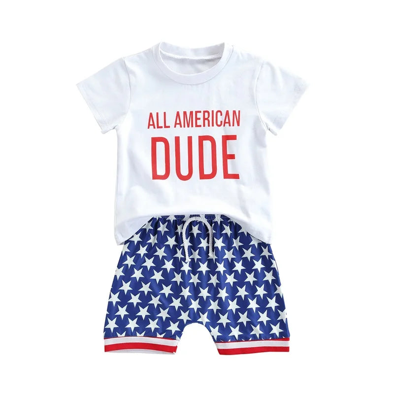 Boys 2Pc Cotton T Shirt & Star Patterned Shorts