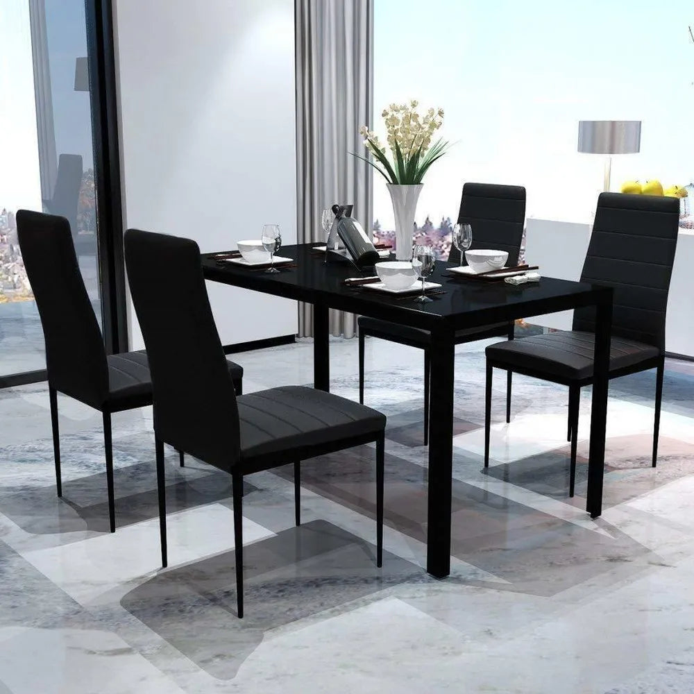 5 Piece Dining Set 4 Chair Glass Metal