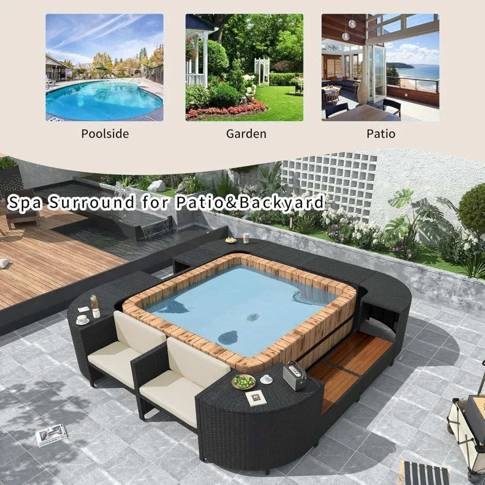 Spa Surround Outdoor Rattan Sofa Set with Wooden Seats