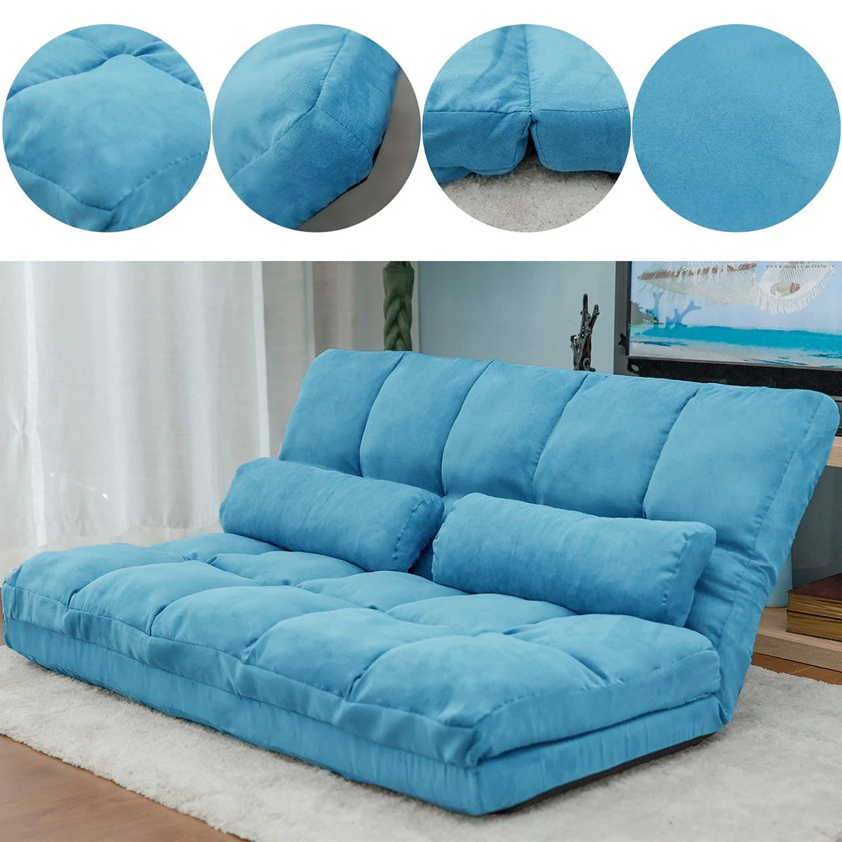 Double Chaise Lounge Sofa with Two Pillows (Blue)