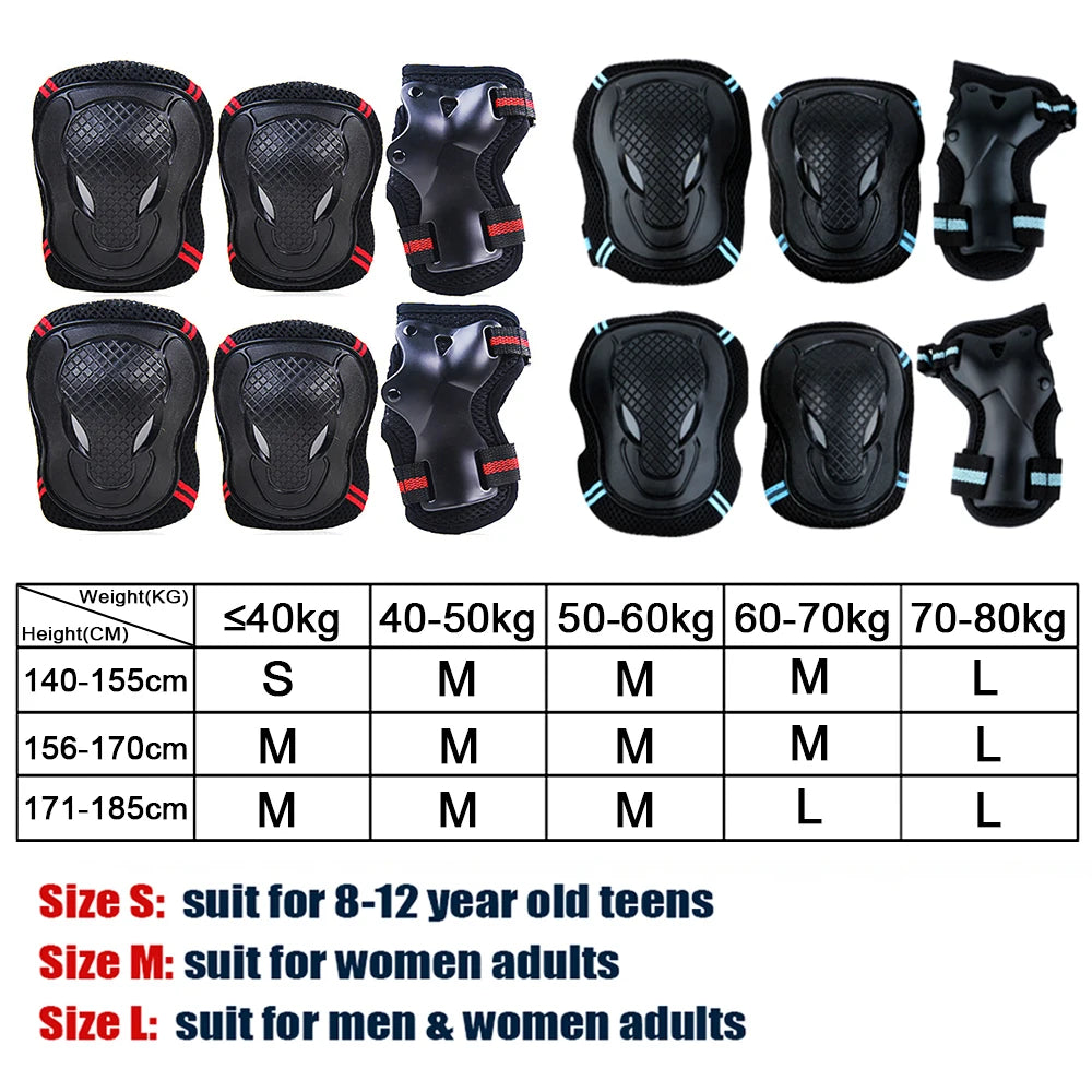 6Pcs/set Teens & Adult Knee Pads Elbow Pads Wrist Guards Protective Gear