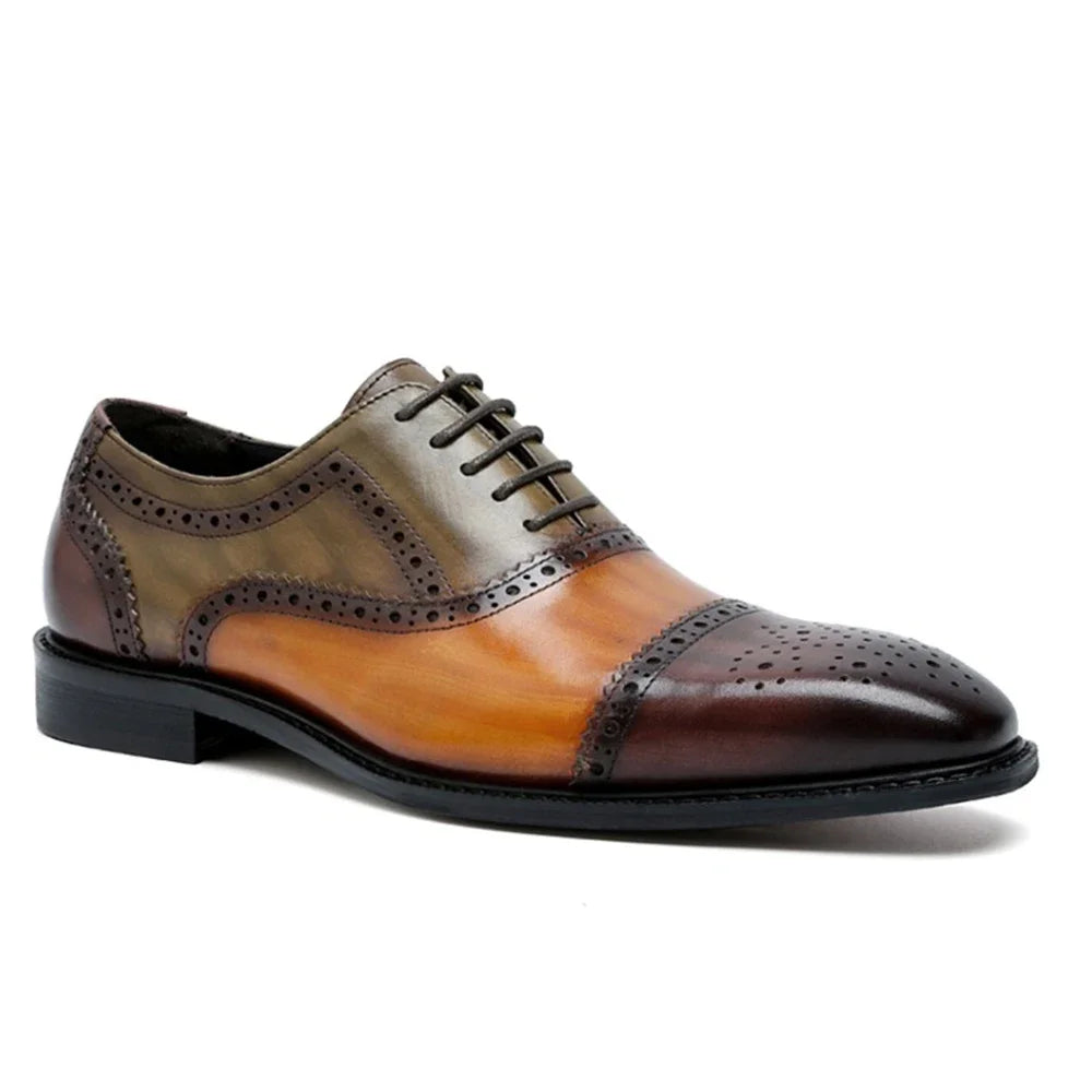Color Block Genuine Leather Mens Formal Oxford Shoes