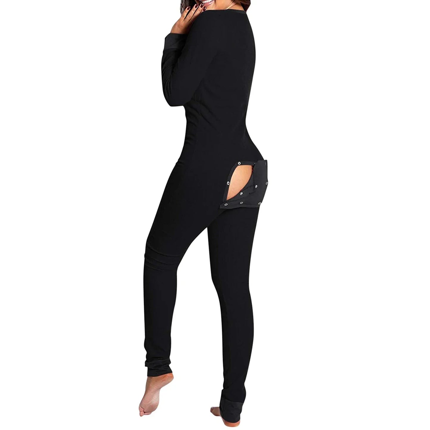 Women's V Neck One Piece Buttoned Flap Pjs
