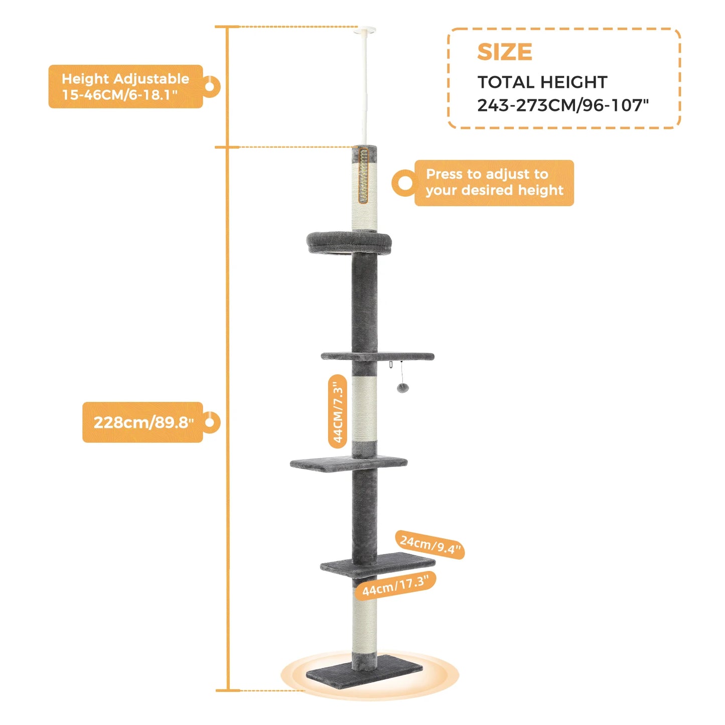 Adjustable Height Cat Tree Floor to Ceiling Tower