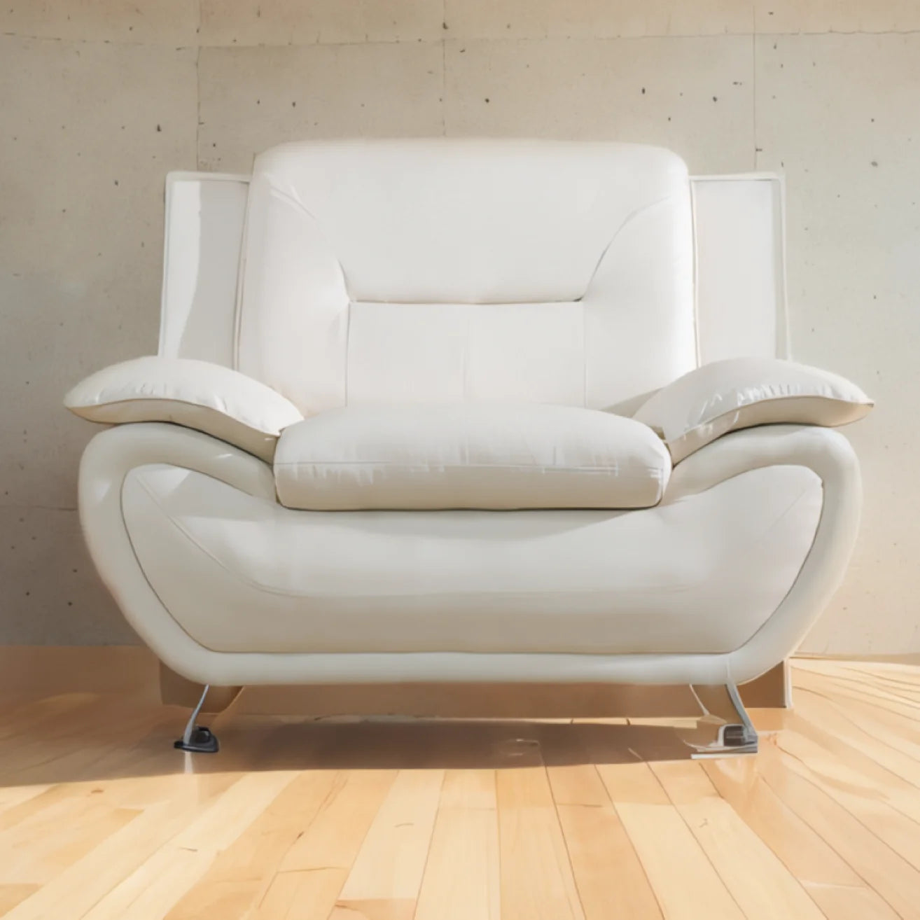 Elegant Compact Chair in White Faux Leather