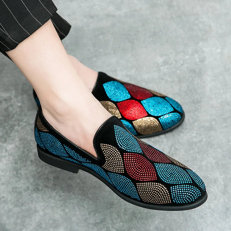 Mens Fashion Rhinestones Party Loafers