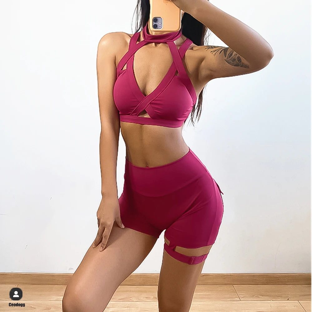 1/2PCS High Waist Scrunch Shorts Yoga Set
