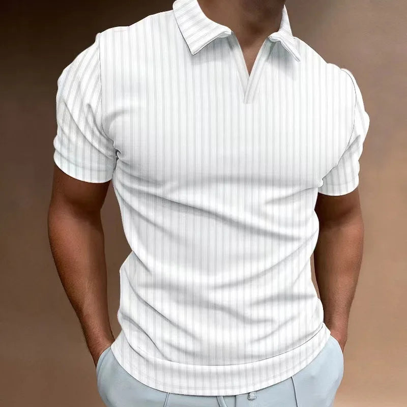 Solid Color Polo Shirt V-neck Striped Breathable