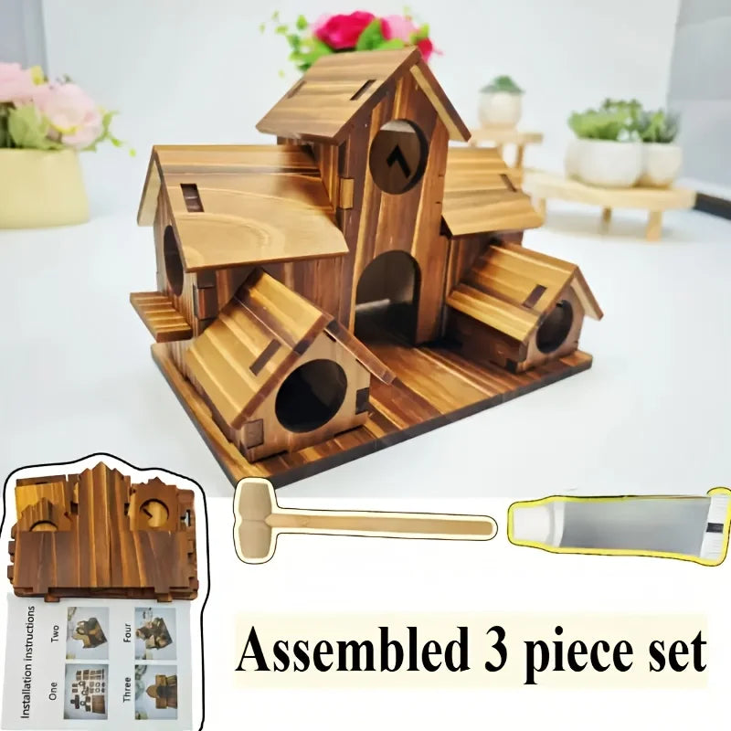 Outdoor Bird House, Handmade 6-hole, Hanging Habitat