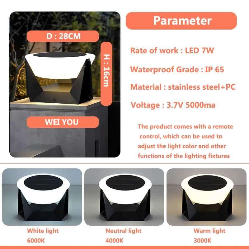LED Cylindrical Solar Column Lamps Waterproof