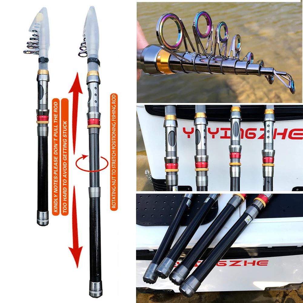 1.8-3.6m Carbon Fiber Telescopic Fishing Pole Spinning Reel Kit Max Resistance 3-8kg Pesca