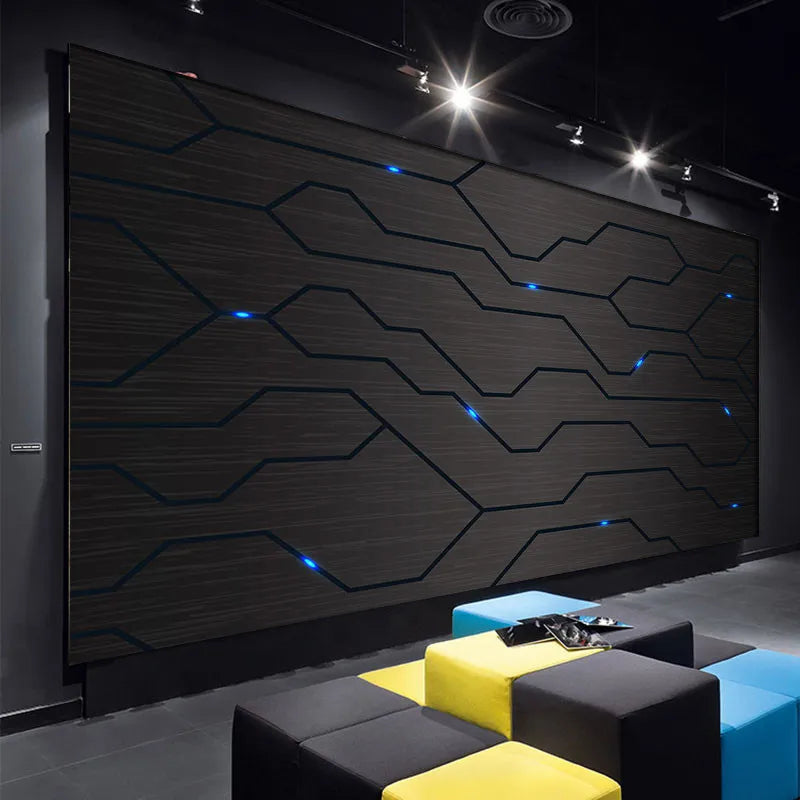 3D Black Metal Circuit Board KTV Wallpaper
