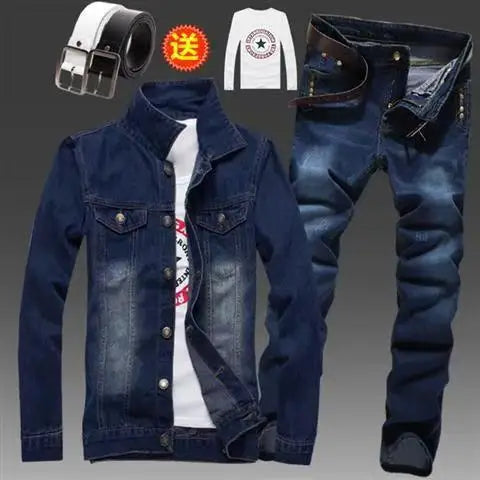 Men's Slim Fit Denim Jacket Pants 2pcs Set