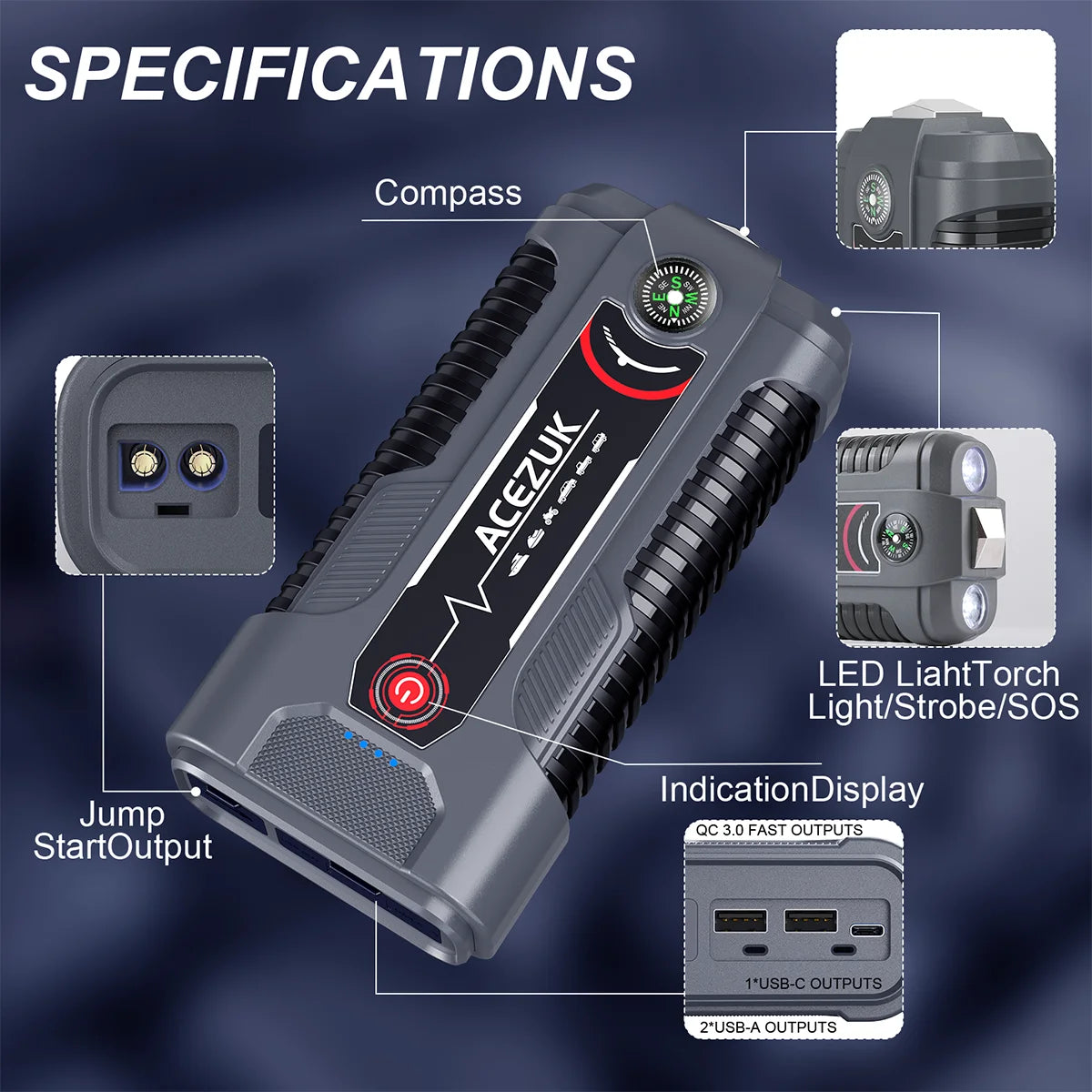 12V Portable Jump Starter Automatic Battery Booster Charger