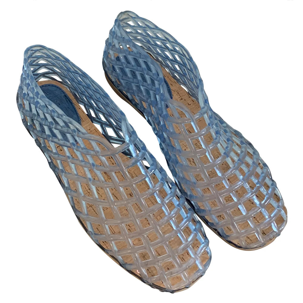Womens Jelly Mesh Square Toe Hollow Out Ballet Flats
