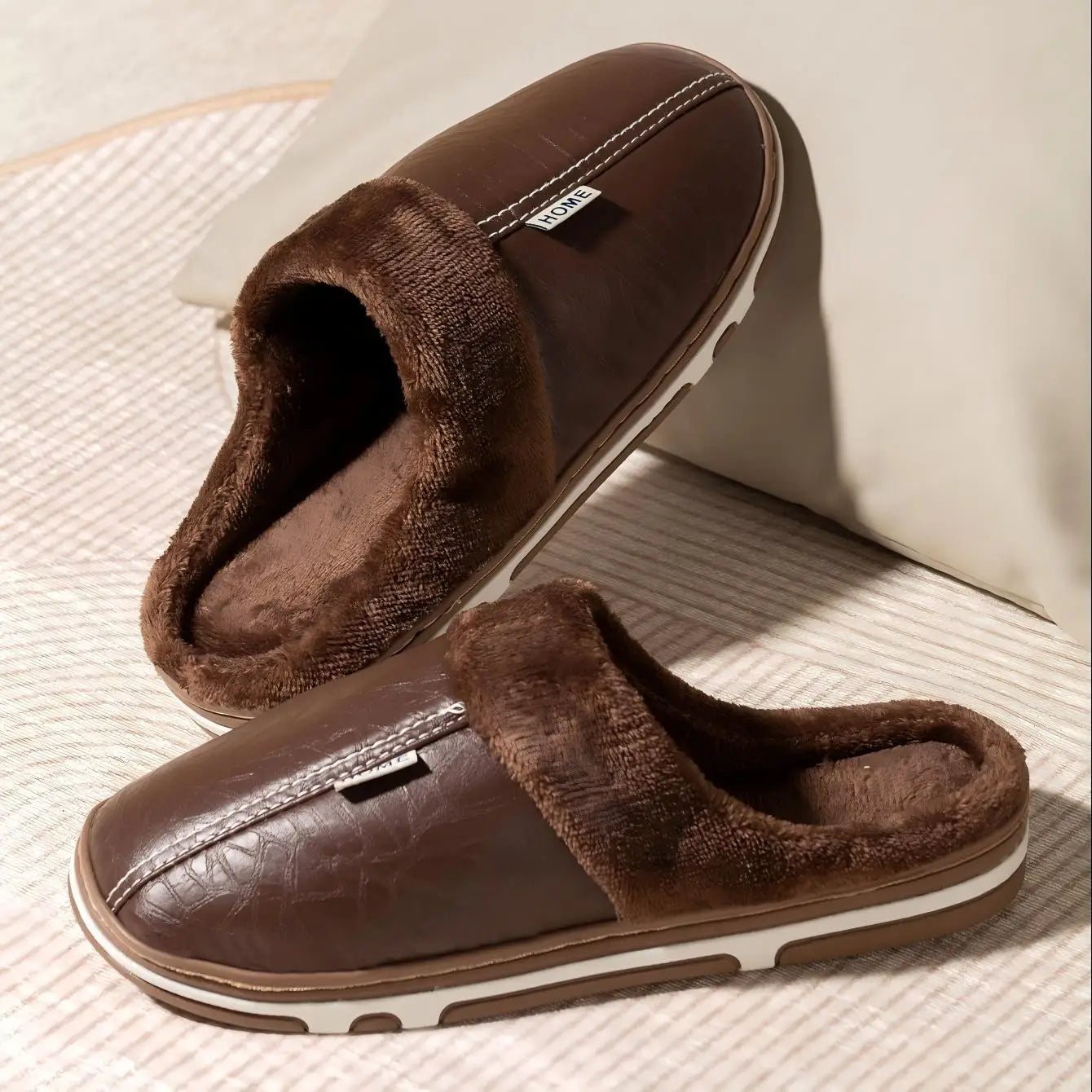 Cotton Slippers Waterproof Upper with Plush Lining