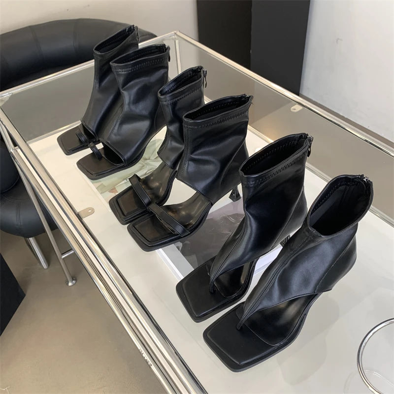 Gladiator Square Toe Women Zipper Booties