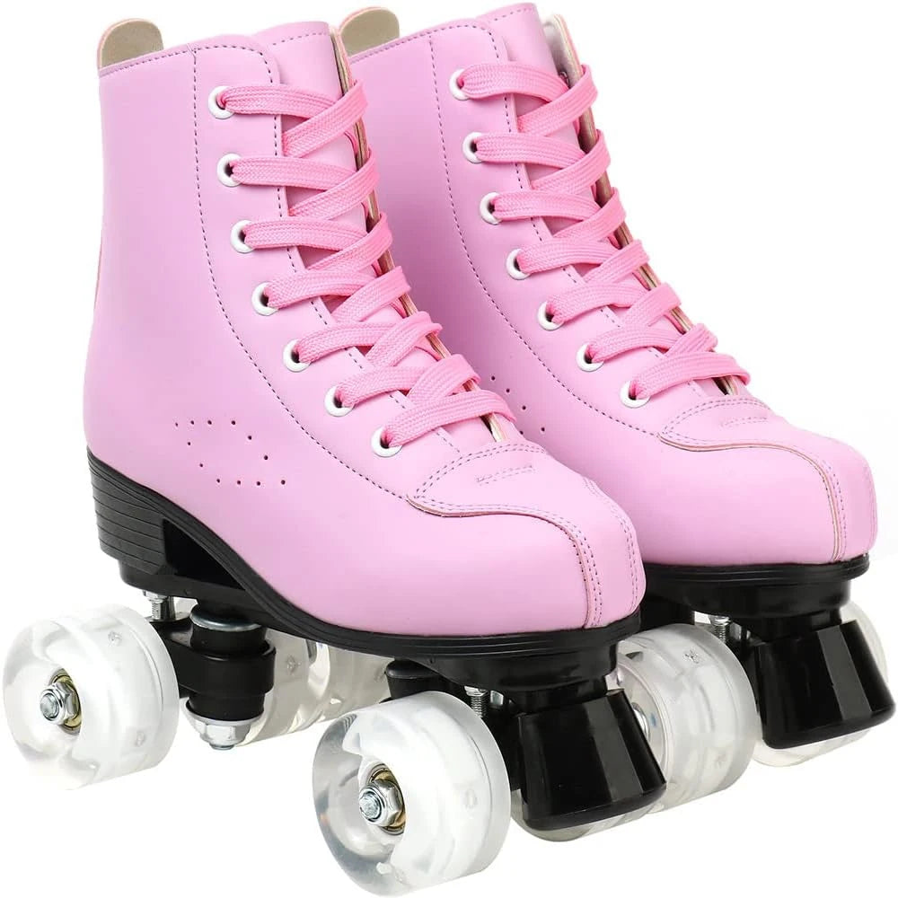Pink PU Leather Roller Skates