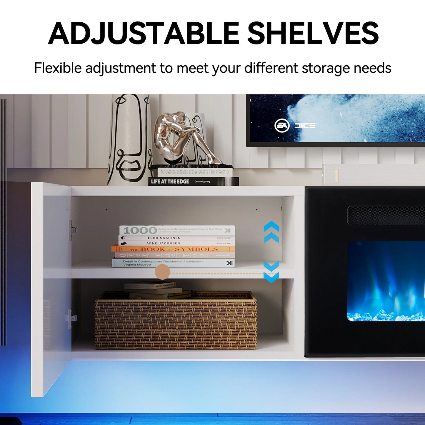 Floating TV Stand 70" Wall Mounted Entertainment Center with 36" Electric Fireplace