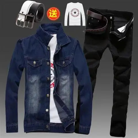 Men's Slim Fit Denim Jacket Pants 2pcs Set