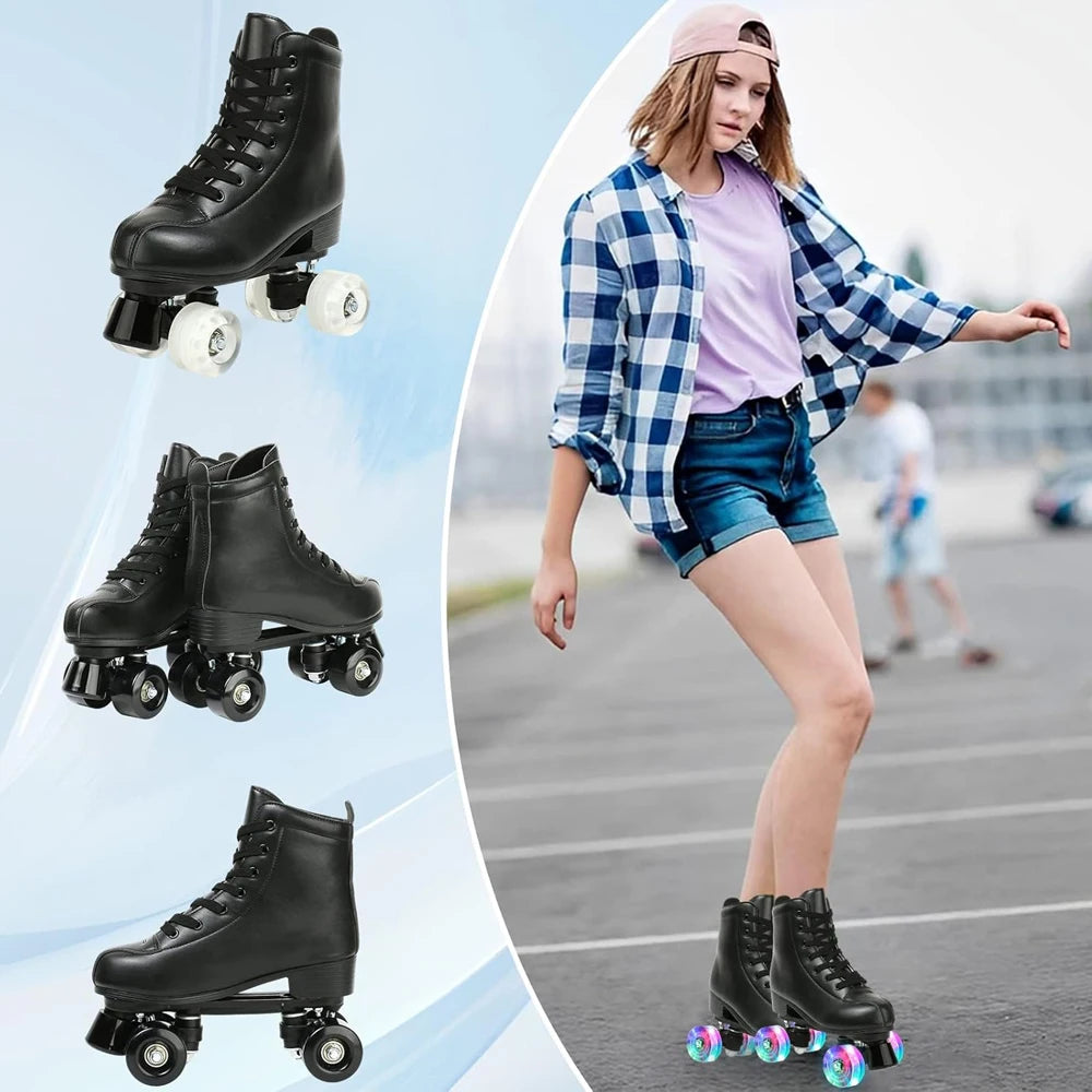PU Leather Wheels Flash Roller Skates