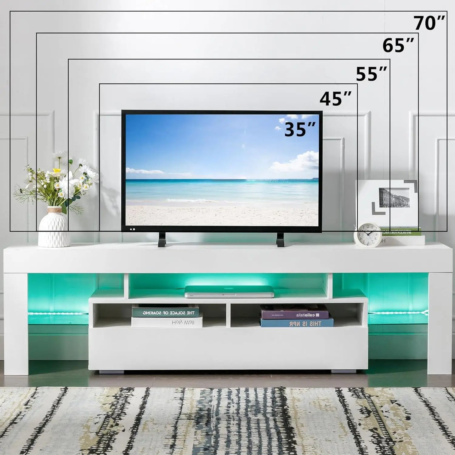 63-Inch Multifunctional TV Cabinet with Multi-Color Lighting Strip