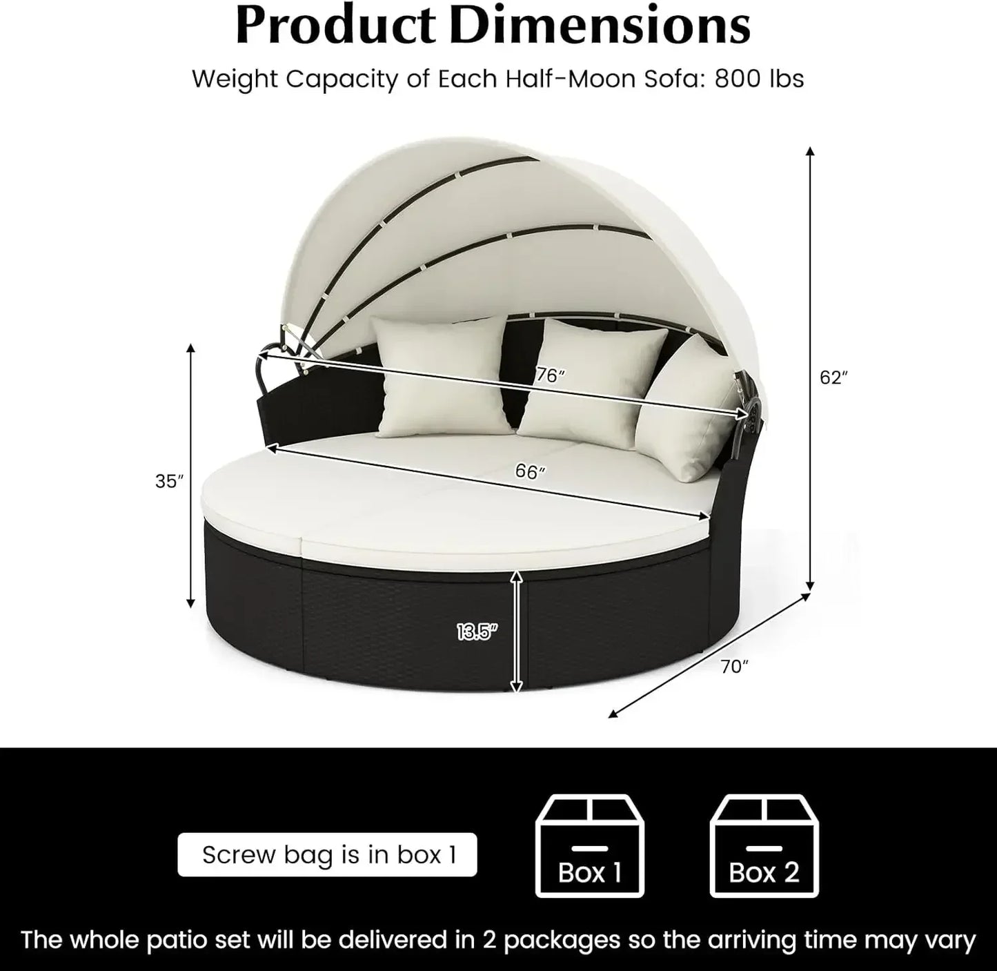 Outdoor Patio Round Daybed with Retractable Canopy