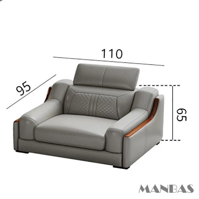 Stylish Italian Genuine Leather Sofa w/Adjustable Headrests & Bluetooth Speaker
