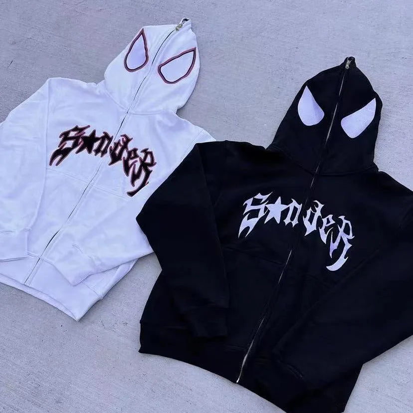 Full Zip Up Spider Hoodie Women Men Streetwear