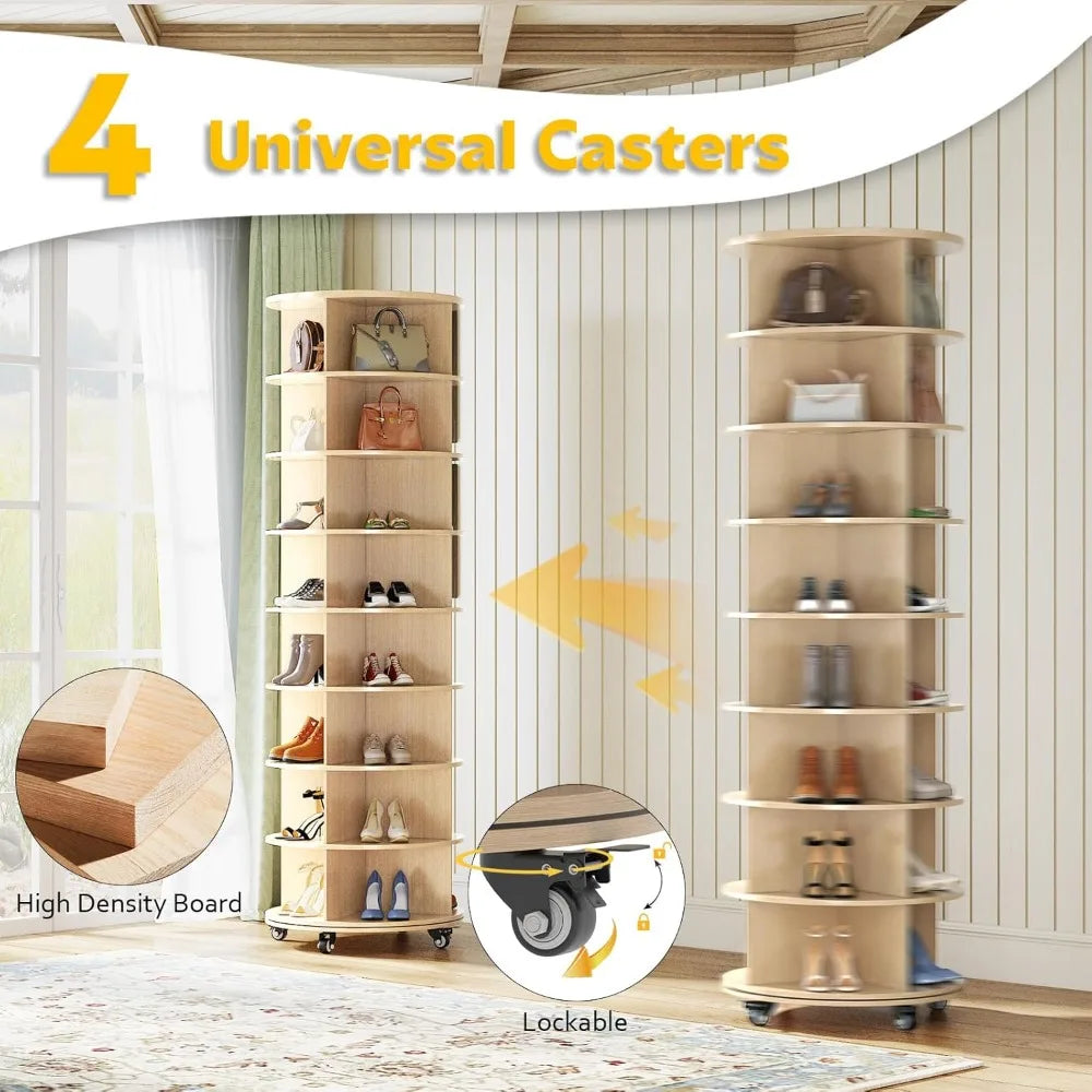8-Tier Rotating Shoe Rack with Lockable Wheels
