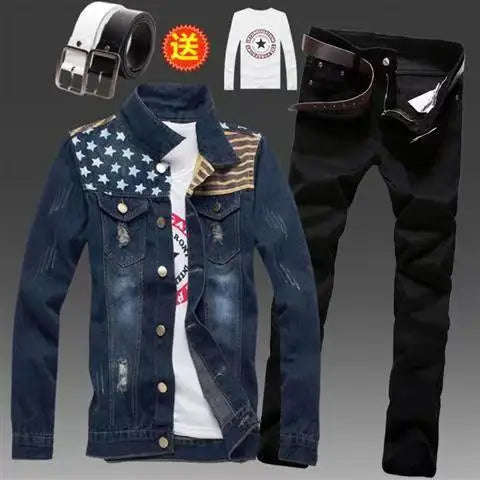 Men's Slim Fit Denim Jacket Pants 2pcs Set
