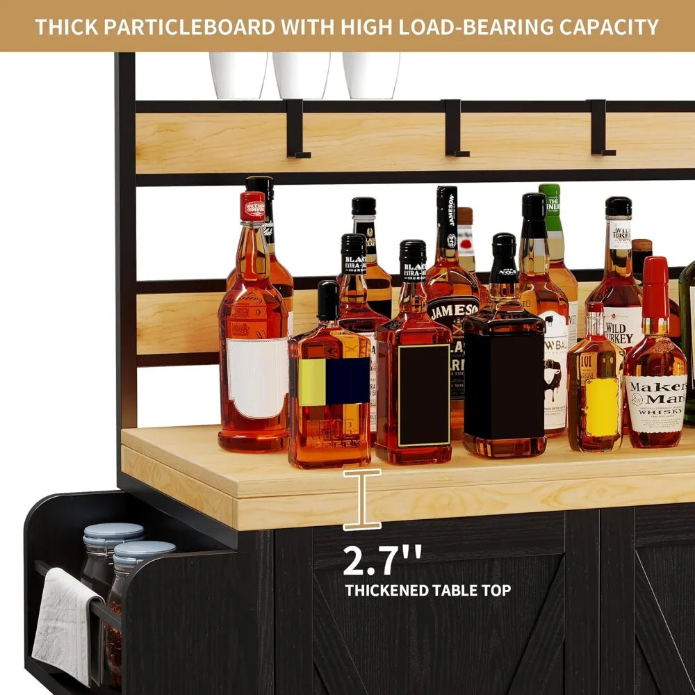 Farmhouse Coffee Bar Cabinet with Power Outlet and LED, 53 Inch