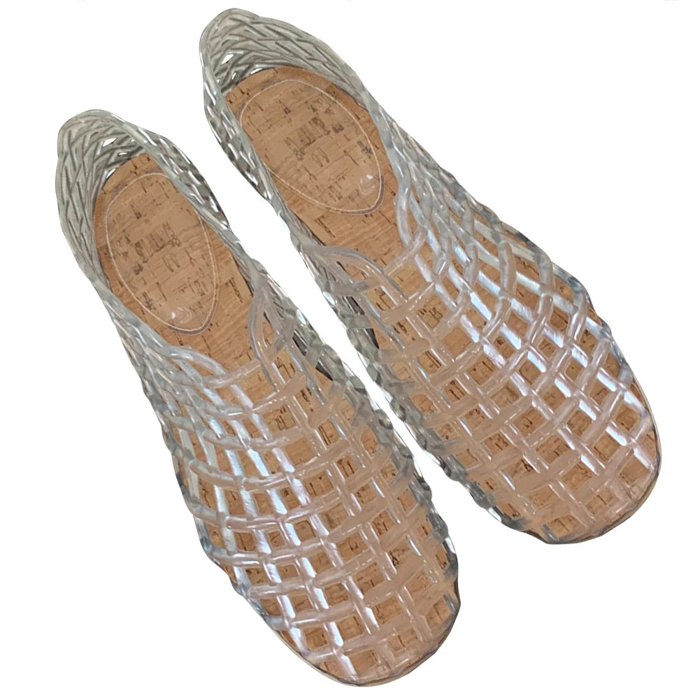 Womens Jelly Mesh Square Toe Hollow Out Ballet Flats