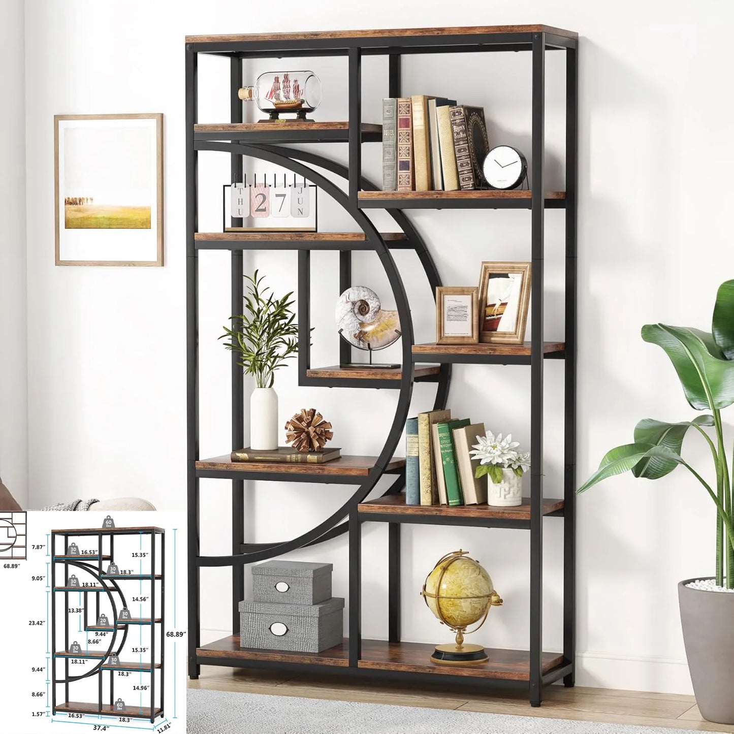 5-Tier Etagere Bookcase, 70.8 inch