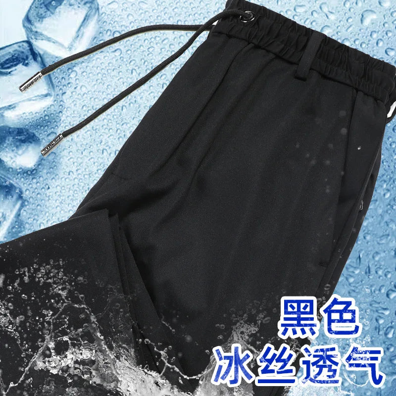 L-10XL Plus Size Men's Summer Straight Fit Elastic Waist Trousers