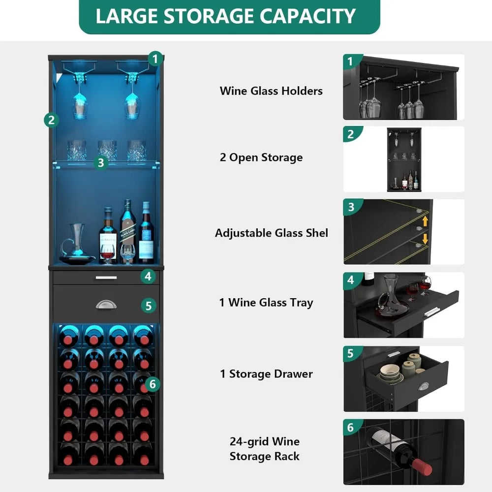 Wine Bar Cabinet with LED Lights, 65''