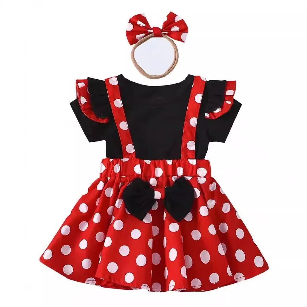 Minnie Mouse Polka Dot Sundress Bow Headband Skirt Set