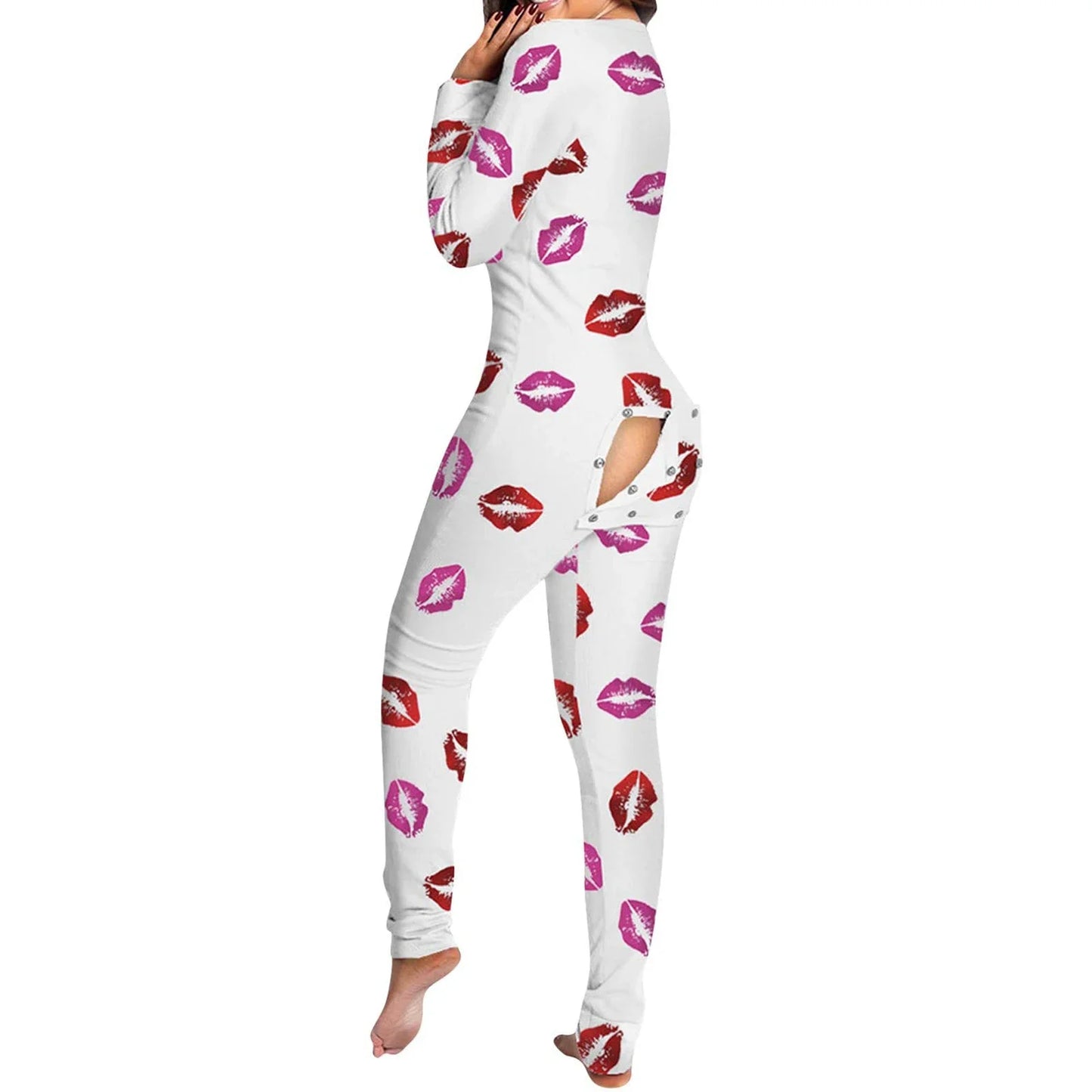 Women's V Neck One Piece Buttoned Flap Pjs